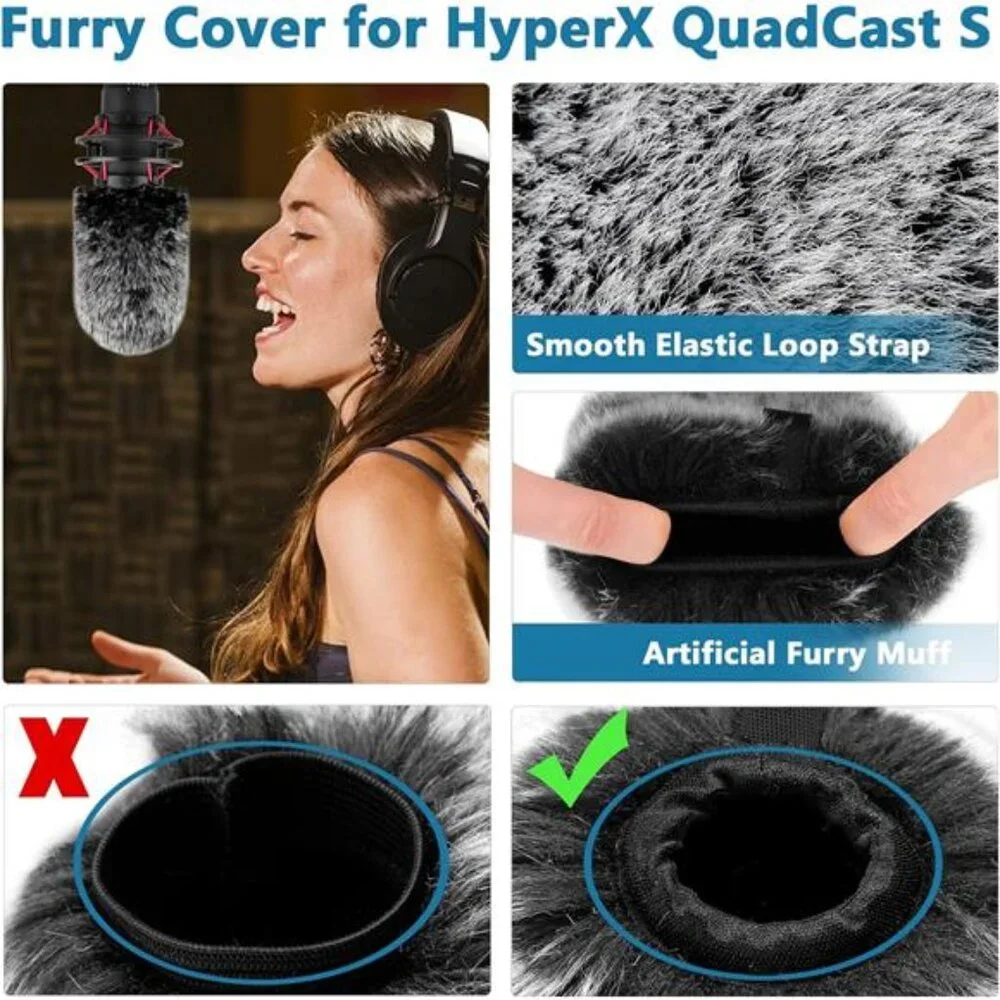 Pop Filter for Hyperx Quadcast,3 in 1 Quadcast S Mic Pop Filter+Furry Windscreen